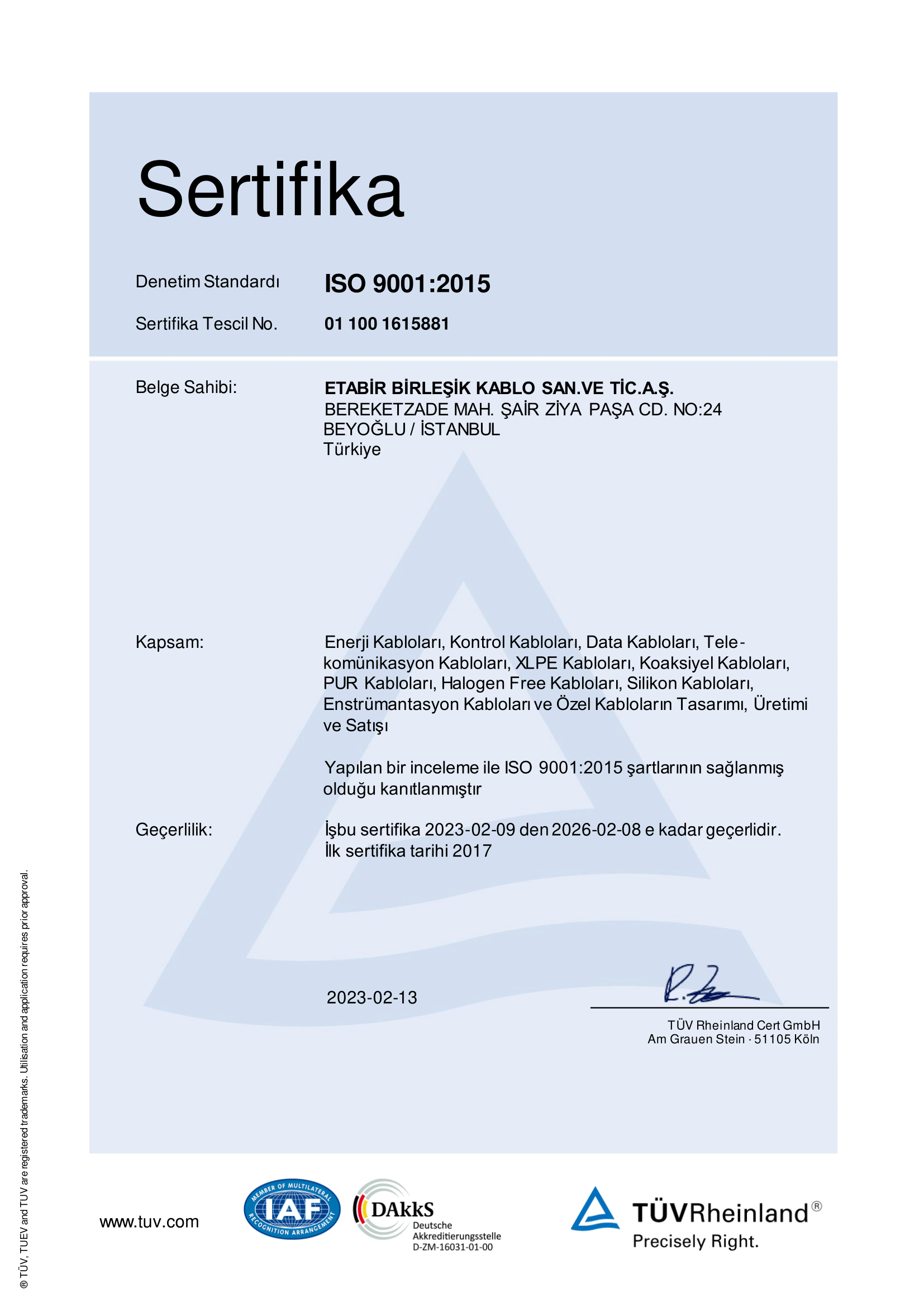 TÜV ISO 9001:2015